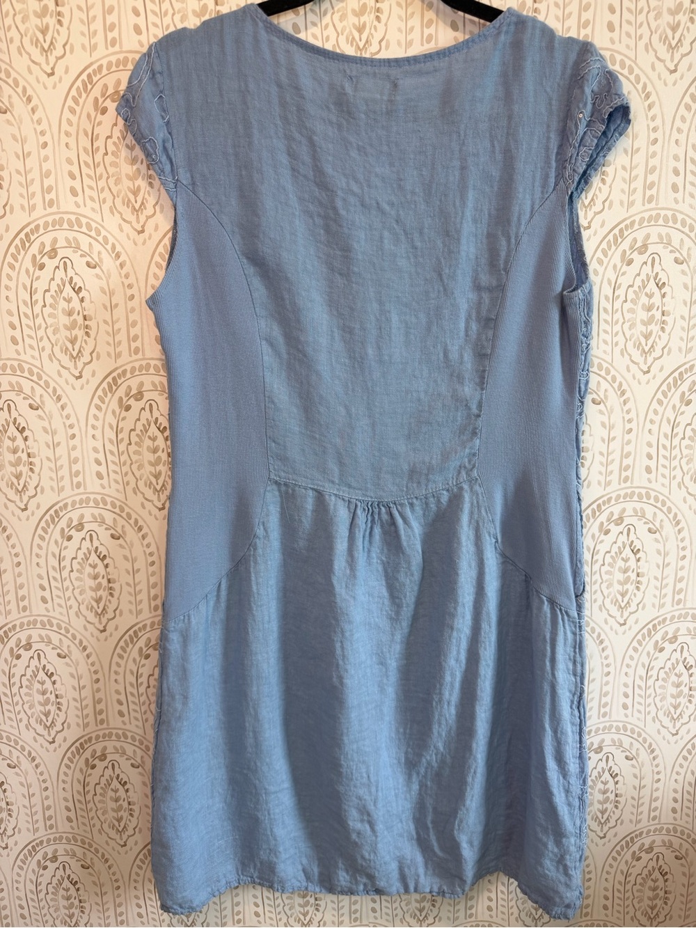 Lina Tomei Sequin & Embroidered 100% Linen Blue Dress size Large - Picture 7 of 10